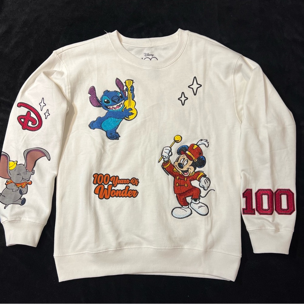 Disney 100 Years Of Wonder Hoodie Sweatshirt Mickey, Stitch, Dumbo Size L